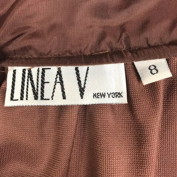 Vintage Linea V Midi Skirt Brown Velour Red V Waist Pockets Size 8 Made In USA - Picture 9 of 10